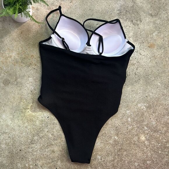 Vintage Black One Piece Gold Buckle Push Up Swim Suit - Picture 5 of 5